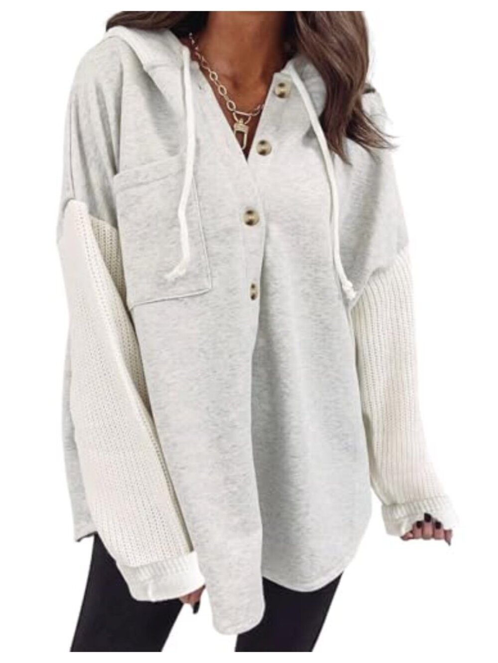 Oversized Button Hooded Sweatshirt Loose Fit Casual Pullover Pocket
